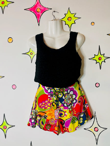 Y2K does 60s Groovy Psychedelic Mod GoGo Rainbow Micro Shorts XS Retro Clubwear