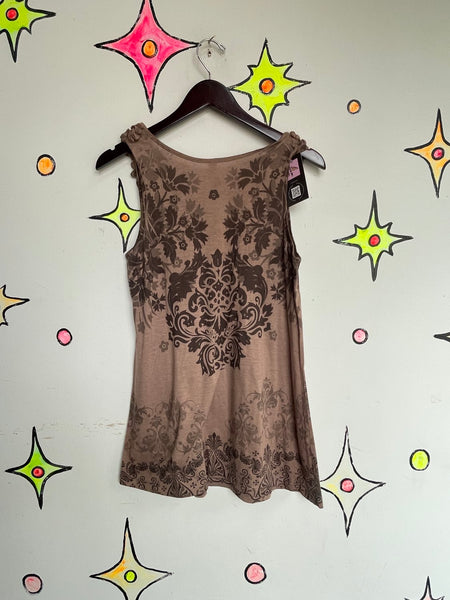 Tattoo Print Affliction Style Earth Tone Top Y2K Fairy Grunge Boho Mori Kei M/L
