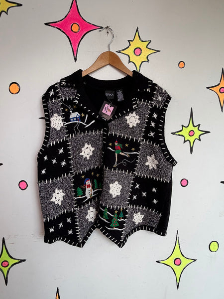 Vintage 80s 90s Embellished Ugly Christmas Knit Sweater X Mas Party Vest M