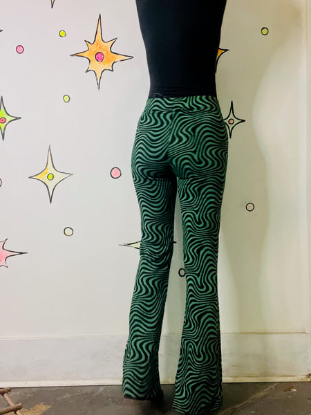 Y2K Psychedelic Stretchy Op Art Rave Disco Bellbottom Flares | M