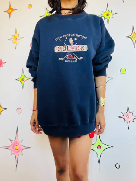 Vintage 90s “I’m the Best Golfer” Novelty Dad Pullover Sweatshirt | L–XL