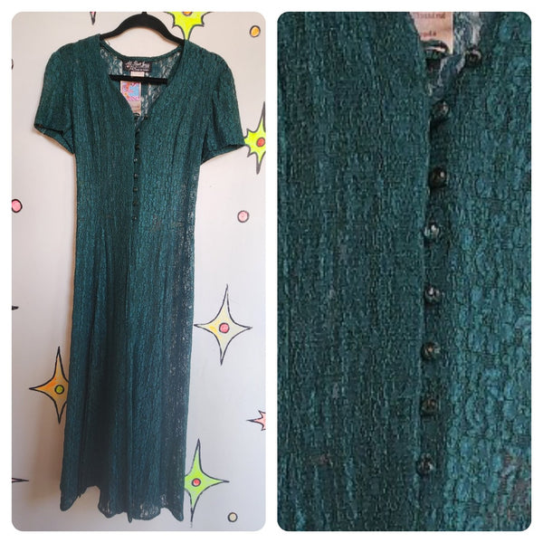 Vintage 90s | All That Jazz Fairy Grunge Lace Sheer Midi Dress | Small