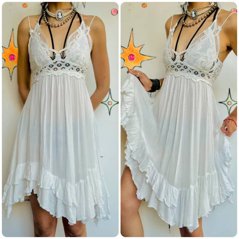 Free People White Crochet Dress – Pirate Fairy Grunge Cottagecore – Size XS
