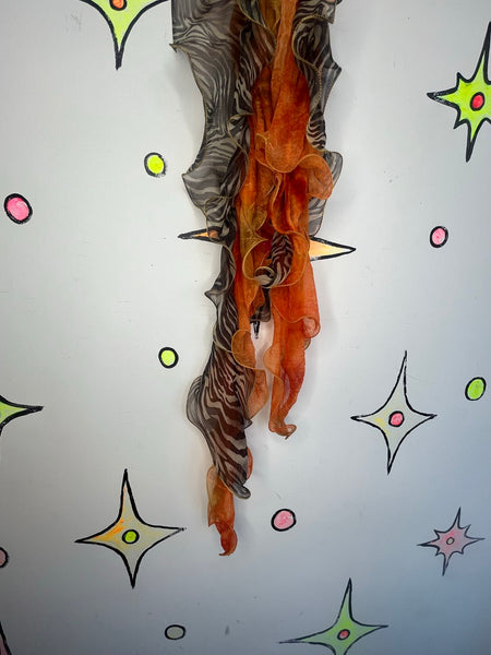 Y2K Orange Swirl Animal Print Cabbage Scarf Glitch Glam Whimsy Grunge Fairycore