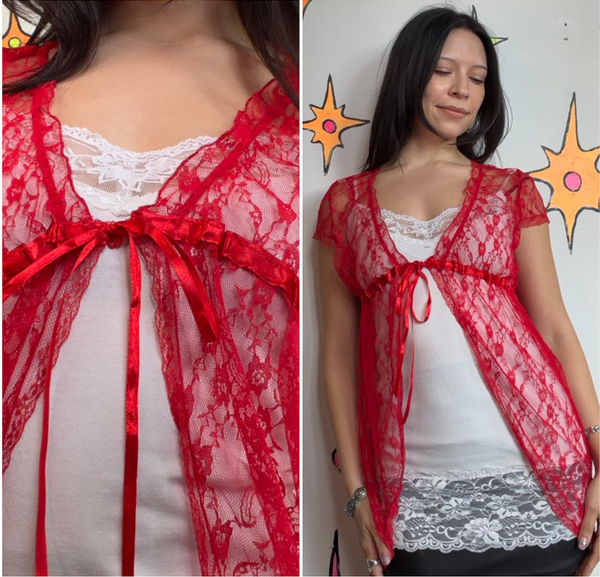 Vintage White Crochet Long Vest ' Boho Western Duster Fairy Grunge Lace Layer SM