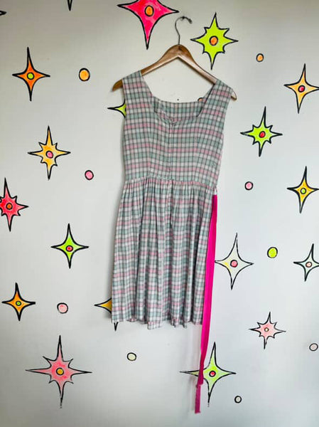 Vintage 1950s Pastel Plaid Dress | Bow Neck Fit & Flare | Size 5/6