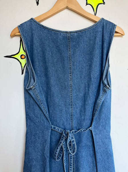Vintage 90s Denim Button-Up Maxi Dress Liz Claiborne Boho Grunge Sleeveless | XL