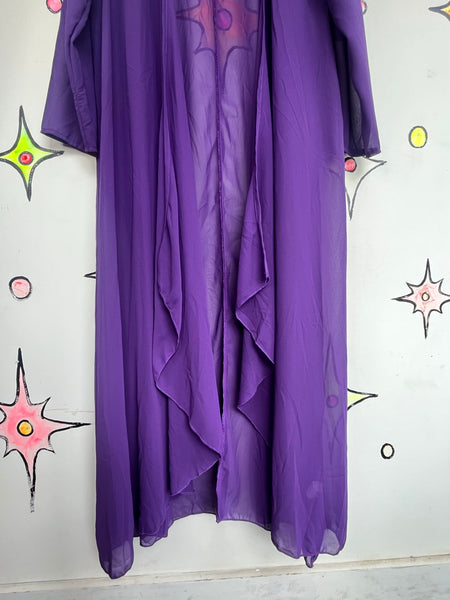 Vintage Purple Chiffon Kimono Robe Vamp Goth Boudoir Lingerie Layering Robe XL+