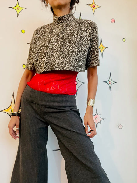 Vintage Cropped Cutoff Tee - Leopard Print - 90s Grunge Glam - Size Small
