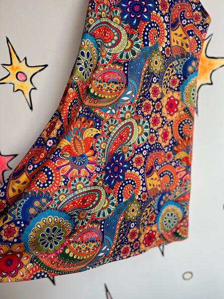 Retro 60s 70s Mod GoGo Psychedelic Rainbow Paisley Mini Party Dress - M/L