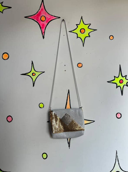 Vintage 80s White Chain Crossbody Purse | Silver & Gold Glam Retro Handbag