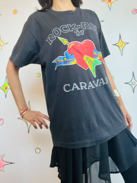 Vintage Tom Petty & The Heartbreakers Rock N Roll Caravan 1987 Tour T-Shirt - M