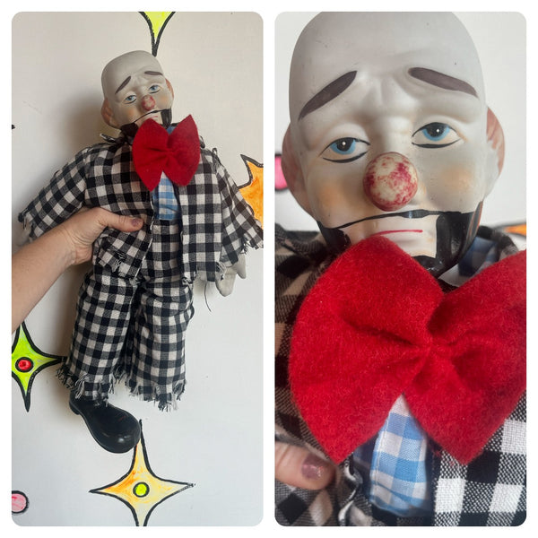 Vintage Porcelain Sad Hobo Circus Clown Doll | Creepy Cute