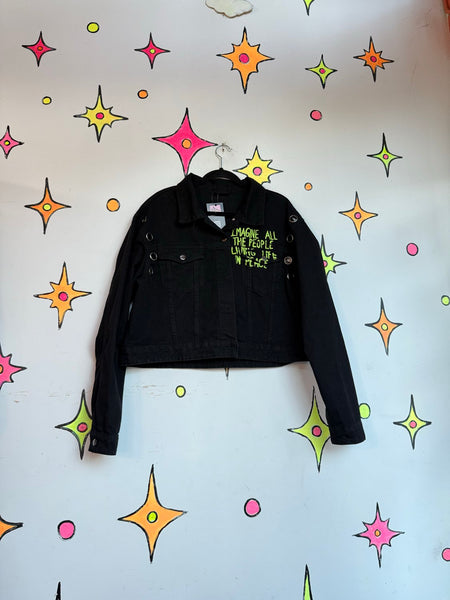 Hot Topic Mona Lisa Denim Jacket Cyber Goth Oversized Black Jean Jacket XXL
