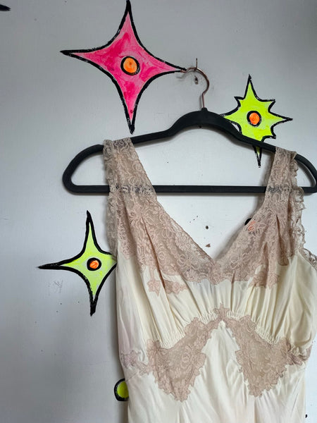 True Vintage 1950s Off-White Full Length Slip Dress Trousseaux Rayon Glam S