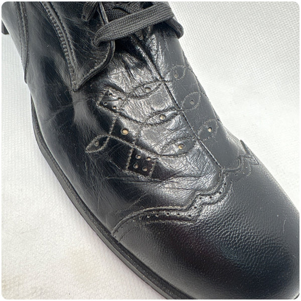 Vintage 1930s Black Leather Heeled Oxfords - Narrow Fit - Jahns Shoe Store - 8.5