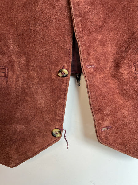 Vintage Brown Suede Leather Oversized Vest – Rocker Grunge Western Boho - XL