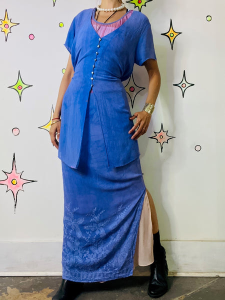 Vintage 90s Lilac Witchy Boho Maxi Dress - Fairy Grunge Revival - Side Slit - 12