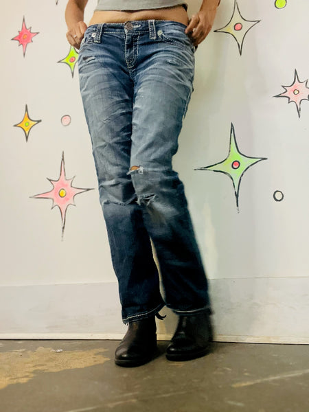 Y2K Denim Jeans – Embellished Low-Rise Flare – Indie Sleaze / Fairy Grunge – 26