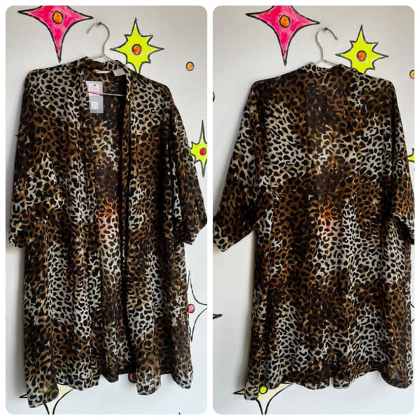 Vintage Sheer Leopard Robe – Boho Grunge Lingerie Festival Layering Piece – M