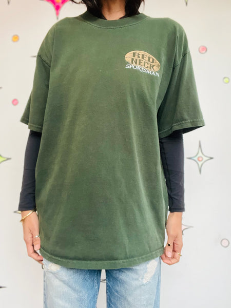 Vintage Green Redneck Sportsman Tee - Novelty Graphic Shirt ' Streetwear - Large