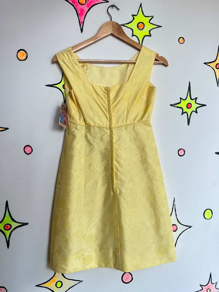 Vintage 1960s MOD Yellow Satin 2-Piece Mini Dress Set - Handmade Formal XS