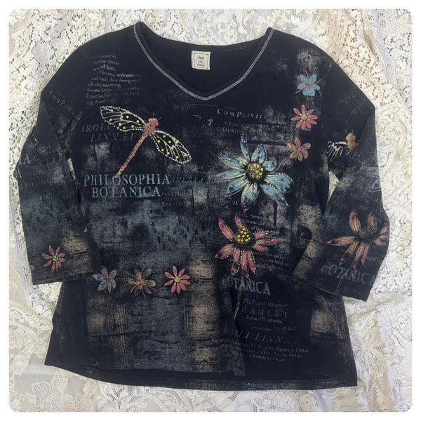 Vintage Y2K Grunge Fairy Whimsy Goth Tattoo Print Bling Wearable Art Top - M