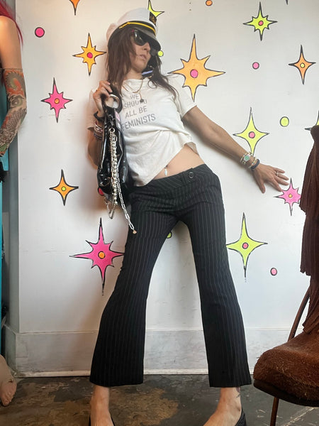 90s Y2K Pinstripe Flare Pants Low Rise Trousers Indie Sleaze Goth Grunge XS