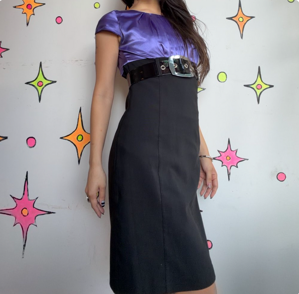 90s Y2K Purple Black Preppy Dress | Mall Goth Dark Academia Office Siren