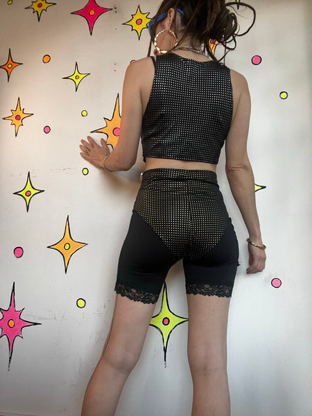Y2K Handmade Alien Rave Set Metallic Crop Top Micro Shorts Cyber Goth Costume L