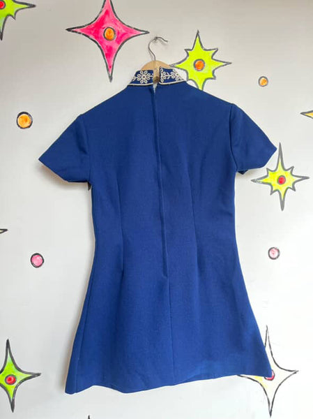 Vintage 60s Navy Micro Mini Dress - Twiggy Space Age Sears Jr Bazaar - XS/S