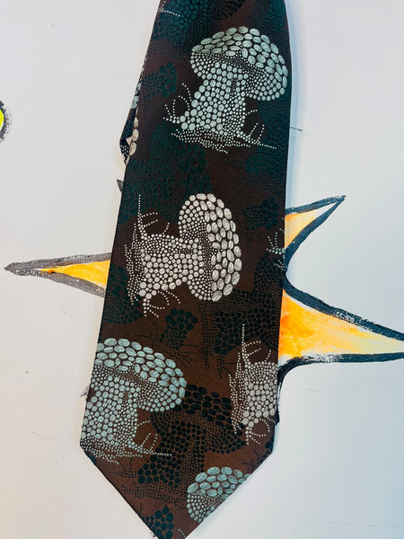 Vintage 70s Mushroom Tie | Brown Groovy Fat Wide | Silky Polyester Made in Italy
