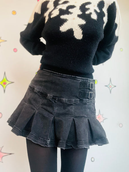Y2K Black Pleated Mini Skort | Whimsy Goth Ultra Mini Grunge Fairy Core Size 6