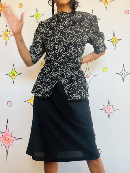 Vintage 80s does 40s | Peplum Dress Goth Kawaii Lolita Boho Secretary Dress M/L
