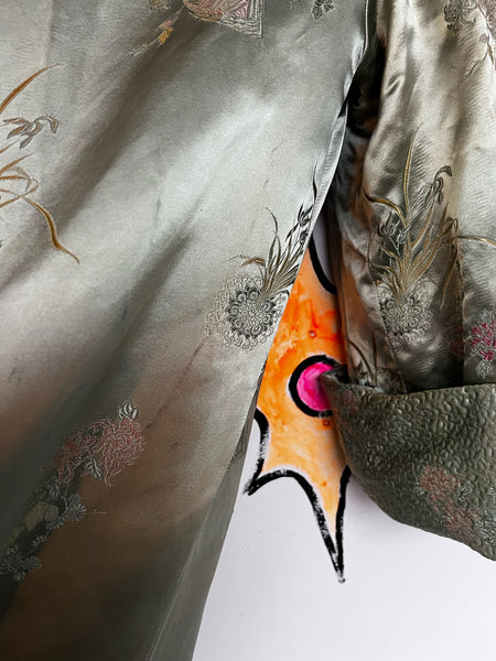 Jade Green Silk Robe Geisha Kimono | Vintage Lounge Boudoir Robe Size S - M