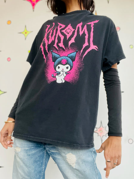 Y2K Kuromi Black Tee - Sanrio Official Merch - Gothic Cute Graphic T-Shirt SM