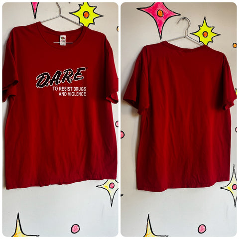 Vintage 90s | Red Cotton Dare to Resist Drugs and Violence Tee | Size L