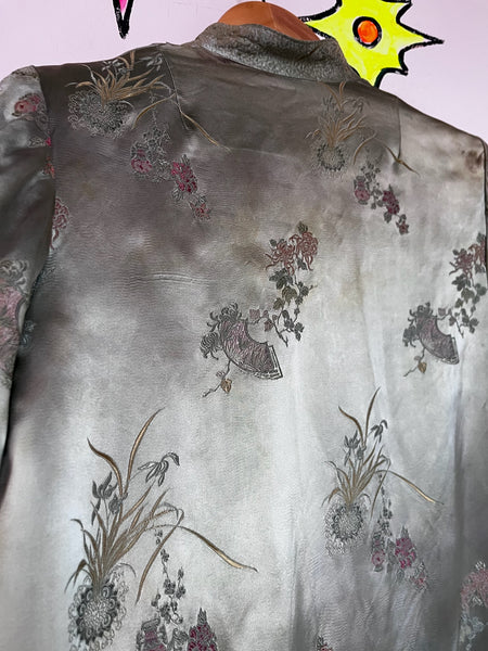 Jade Green Silk Robe Geisha Kimono | Vintage Lounge Boudoir Robe Size S - M