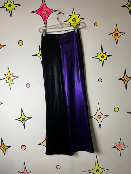 Vintage Stretchy Glam Metallic Black & Purple Rave Disco Bellbottom Flares | S