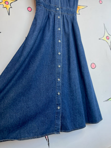 Vintage 90s Denim Button Down Dress – Grunge Boho Streetstyle Emo Midi – S (5/6)