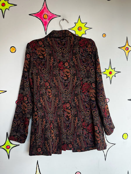 Vintage 90s Y2K Brocade Paisley Tapestry Coat Steampunk Fairy Grunge Size M