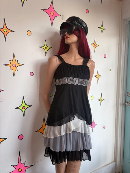 Y2K Fairy Grunge Babydoll Dress | Whimsy Goth Tiered Ruffle Mini S