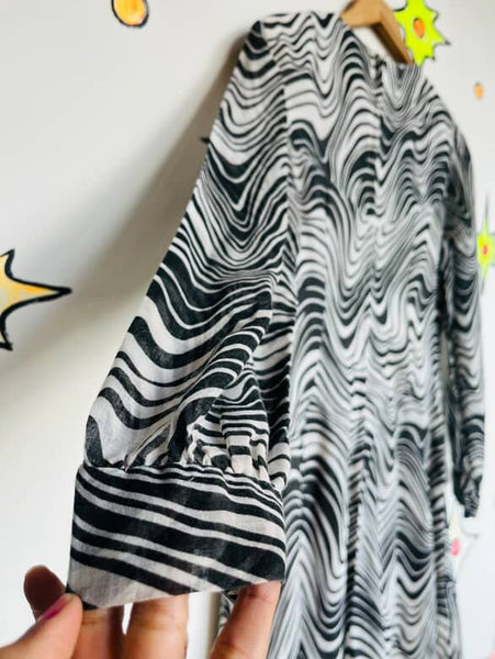 Vintage 60s Black & White Op Art Dress ' Optical Illusion Groovy Mini ' S/M