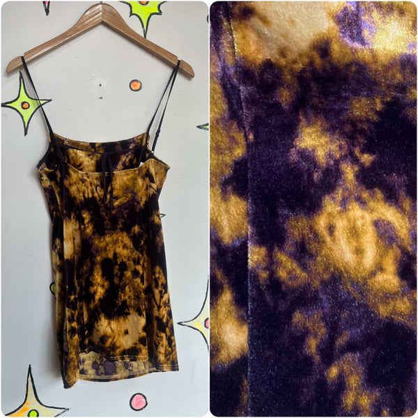 Y2K Urban Outfitters Velvet Tie-Dye Mini Slip Dress Boho Fairy Grunge Dream – S