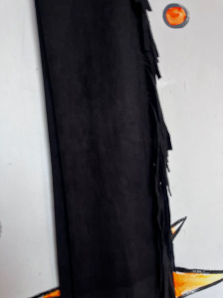 Vintage Sheer Black Fringe Shawl - Western Boho Grunge Witchy Goth Wrap Scarf