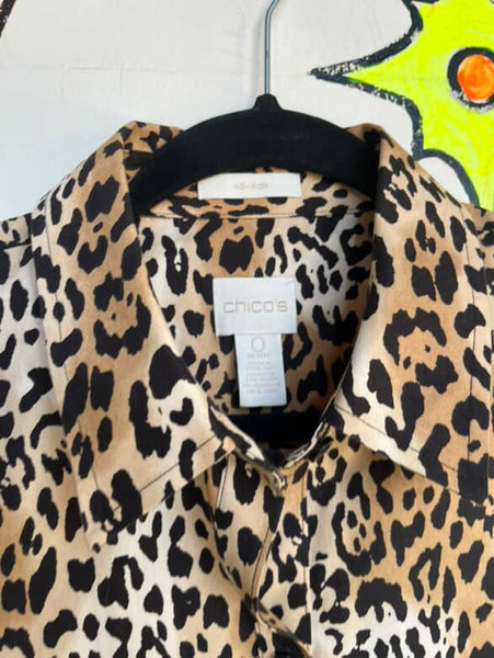 Vintage Y2K Leopard Print Crop Top Blouse | Mob Wife Boho Glam | Size 0