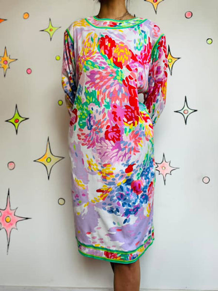 Vintage Leonard of Paris Floral Art Wear Dress - M/L