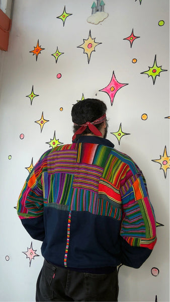 Vintage 80s 90s | Rainbow Patchwork Guatemalan Boho Grunge Bomber Jacket | XL