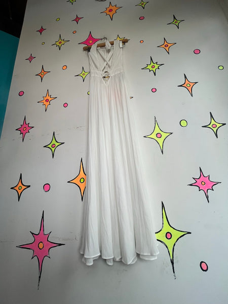 Y2K White Resort Maxi Dress Coastal Cowgirl Boho Cruise Goddess Dress Small