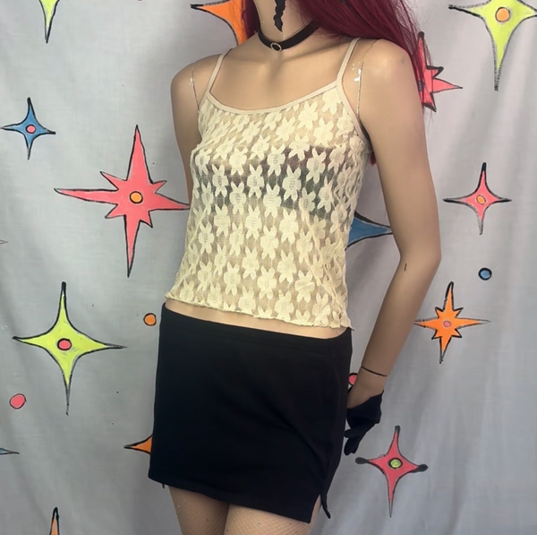 90s Lace Camisole Off White Daisy Print Coquette Fairy Grunge Y2K Top